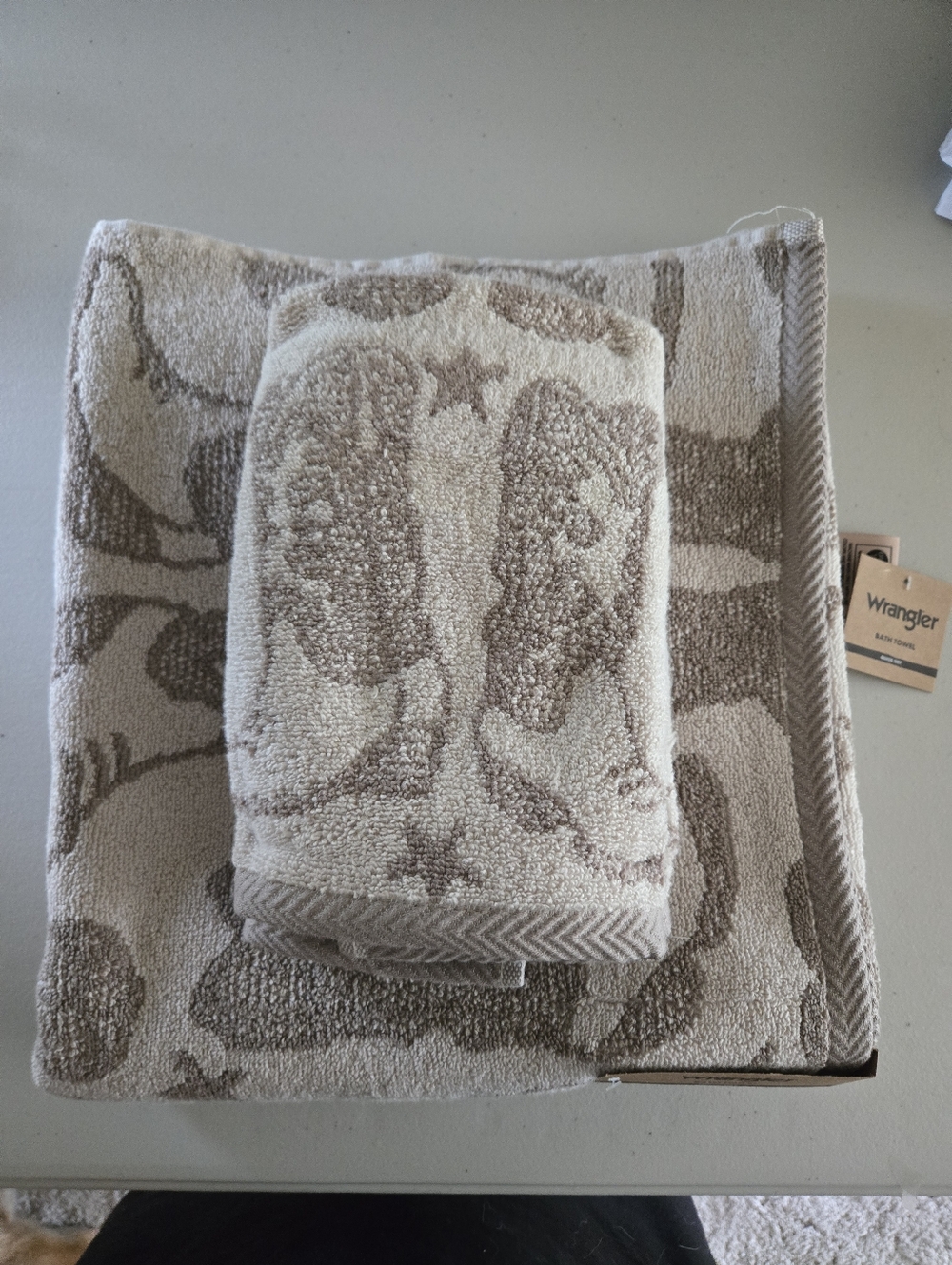 Wrangler 3 Piece Towel Set Tan Cowboy Boots Stars Quick Dry 1 Bath 2 Hand Towels